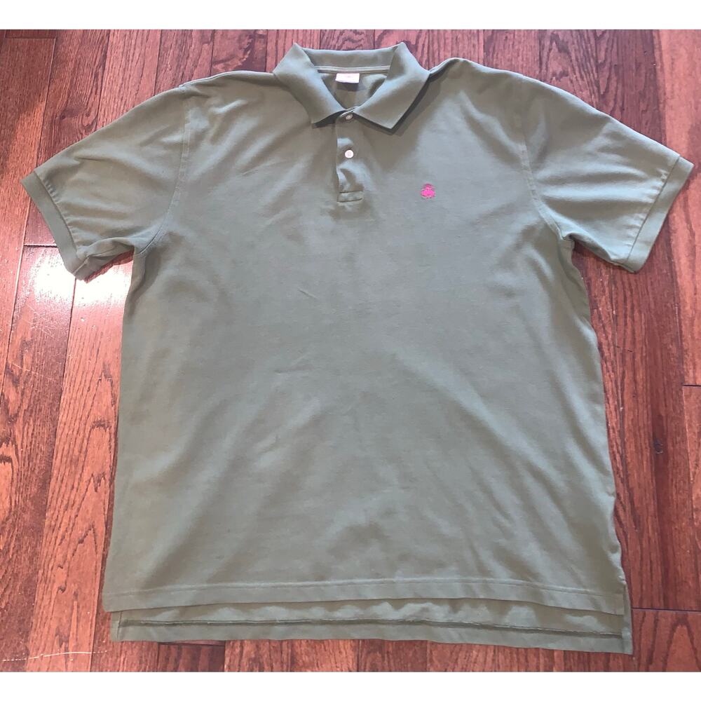 Brooks Brothers Polo Shirt‎ XL Olive Green Pink Logo Preppy Classic Fit